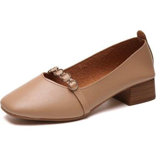 PU Leather Mid-Heels Women Autumn Shoes Thick Heels Pumps Women High Top 2020 Autumn Girls Lady Party Casual Shoes Woman Cheap