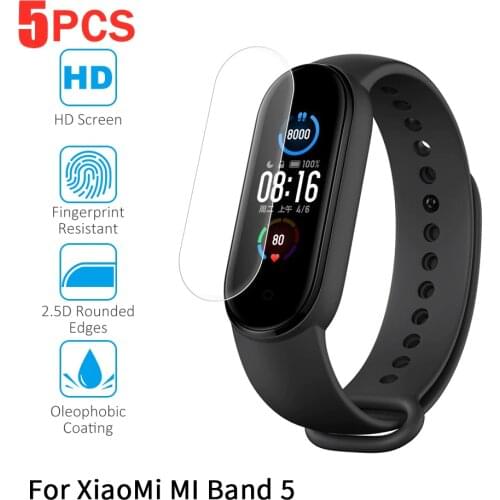 5pcs 9H Explosion-Proof Protective Glass For Xiaomi Mi Band 5 Bracelet Film for Mi band5 Smart Watchband 5 Screen Protectors
