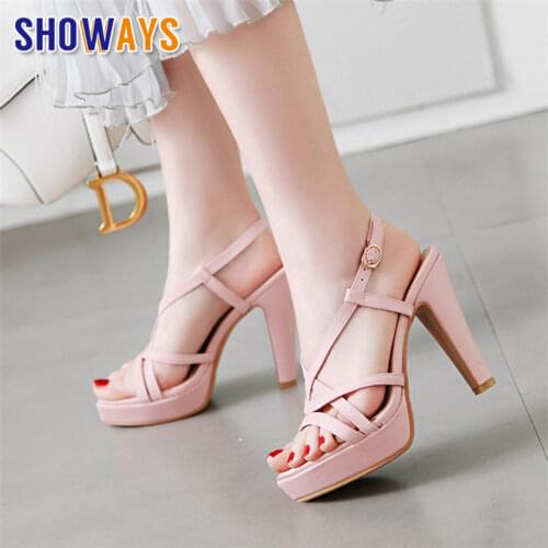 2020 Gladiator Women Platform Sandals High Chunky Heels Black Pink Casual Wedding Party Sexy Rome Summer Cross Strap Lady Shoes