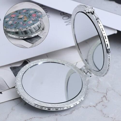 1pc Mini Pocket Floral Mirror Portable Two-side Folding Make Up Women Vintage Fashionable And Practical For Friends Gift