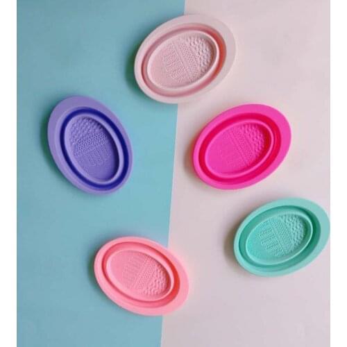 1pc Silicone Scrubbing Pad Makeup Brush Cleaning Folding Bowl Plate Cosmetic Flower-shape Cleaning Tool Makeup Brushes Cleaner