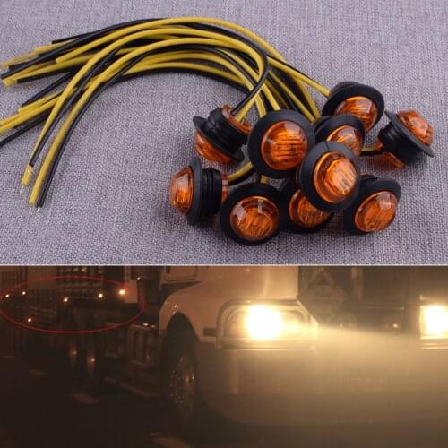 10pcs/Set 12V Amber Small Round Side Marker Indicator Lights Button Lamps 3/4" 3 LED for Universal Cars Trucks Trailers Boats