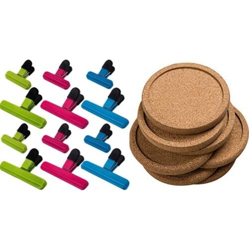 12 Pcs Plain Round Cork Coaster & 12 Pcs Plastic Bag Clips