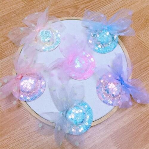 15pcs Sequin hat flower accessories with Bow Knot Applique For Boutique Headband Clips Hair Accessories