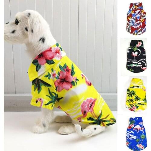 2021 Summer Hawaii Dog T-shirt Cartoon Flamingo Print Small Dogs Pet Clothes Short Sleeve Cute Dog Shirt V Neck Dog Clothes