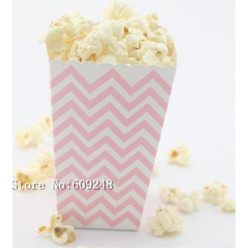 24pcs Light Pink Chevron Paper Popcorn Boxes,Zig Zag Party Favor Boxes,Candy Treat Cups,Cartons,Bridal Baby Shower,Bachelorette