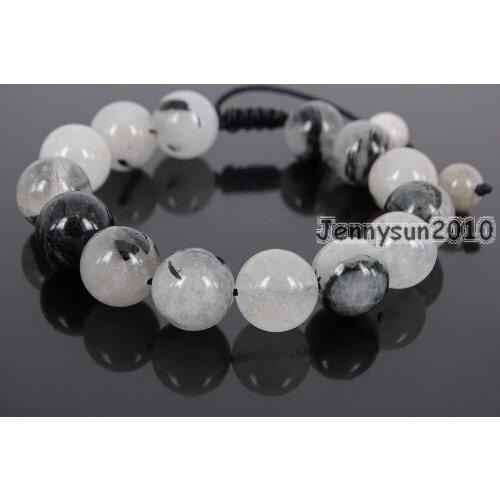 Handmade 12mm Adjustable Natural Tourmaline Quartz Gems Stone Round Bead Bracelet Healing Reiki 5 Strands/Pack