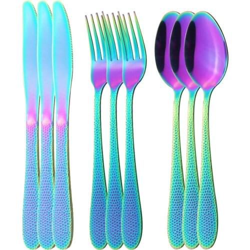 9pcs Rainbow Dinnerware High Quality Silverware Set Cutlery Dinner Knives Fork Spoons Stainless Steel Flatware Kitchen Tableware