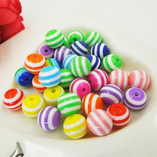 Bracelet Accessory Children Handcraft Department 11 Color 6mm 8mm 10mm 12MM Resin Spacer Beads Round Shape Mixed Stripe Pattern