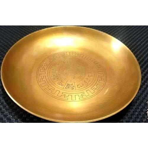 Antique collection brass plate copper plate twelve zodiac plate placed large 18cm Dragon bowl republic dish treasure decoration
