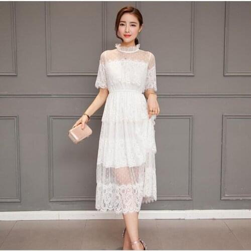 2019 Summer White Dress Girls Mesh Crohet Guipure Lace Beach Maxi Long Party Dresses Boho Bohemian Dress