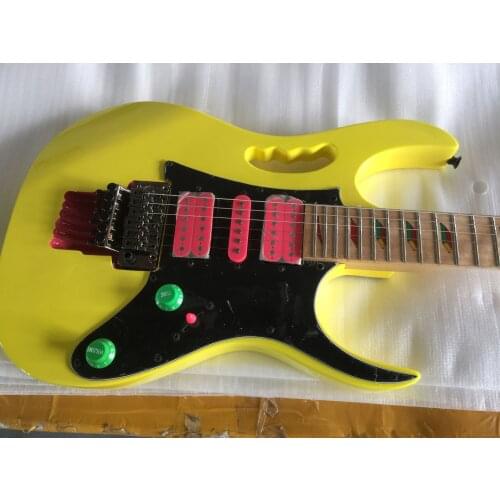 Free delivery / bright yellow high quality double shake vibrato Guitar / customizable Chinese electric guitar
