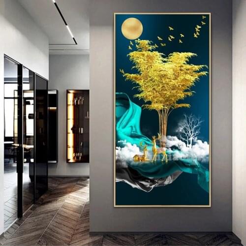 Large Abstract Deer birds Diamond Painting Full Square/Round Moonlight Money Tree Diamond Embroidery Living Room Home Wall Decor