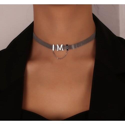 POTCET Stainless Steel Clavicle Chain Letter Necklace Titanium Steel Hip Hop Geometry Party Womens Jewelry