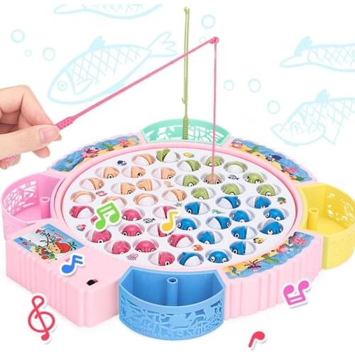 Kids Musical Fishing Toys Electric Rotating Fishing Game Set Fishing Rods Magnetic House Play Toys for Children Gift