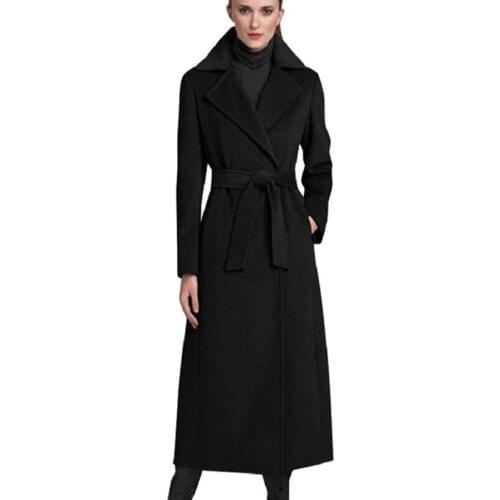 Elegant Solid Long Wool Blend Wool Coat Fashion Womens Jacket 2021 New Autumn Winter Black Office ladies Outerwear Female