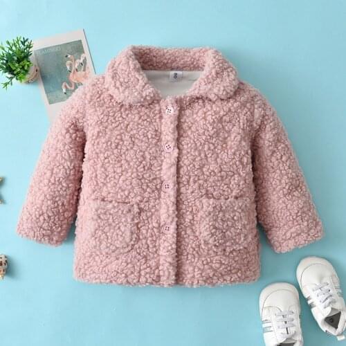 0-24M Toddler Girl Coat Fleece Winter Warm Baby Girl Pink Button Pockets Long Sleeve Kids Newborn Outwear New Born Clothes