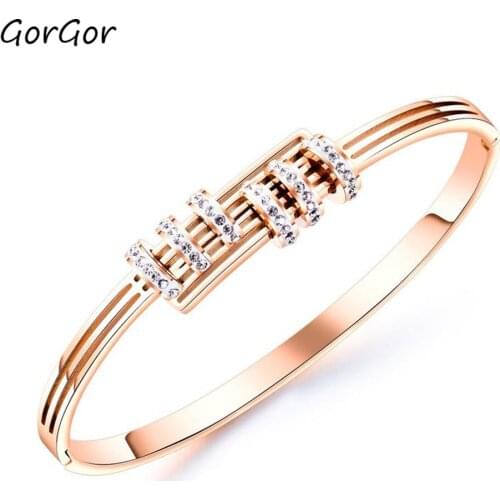 GorGor Bracelets Women Stainless Steel Fashion Statement Cubic Zirconia Rose Color Minimalist Exquisite Birthday Gift TH-953