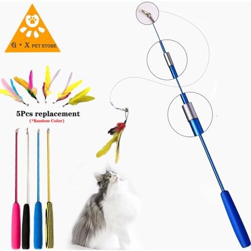 Interactive cat feather toy feather teasing stick pet 3 sections retractable cat sticks bell feather telescopic teasing stick