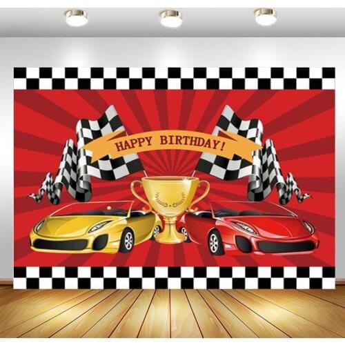 Custom Car Theme Backdrops Championship Trophy Boys Happy Birthday Party Photography Background Photo Studio Props Banner