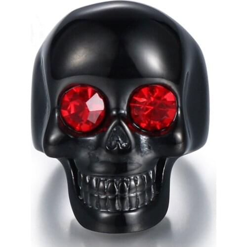 Stainless Steel Black Skull Ring Red Eye Men Skeleton Finger Jewelry Halloween Accessory Boy Male Big Ring Size 9-15 Dropshiping