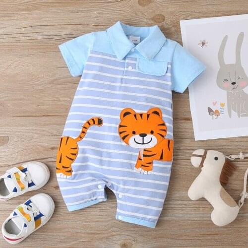 Cotton Summer Baby Boy Romper Cool Cartoon Animal Tiger Striped Short Sleeve Baby Boy Jumpsuit Breathable Baby Boy Clothes 0-18M