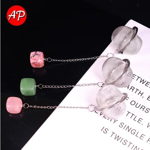 1pc Natural Crystal Stone 304 Stainless Steel Tea Filter Crystal Block gravel Healing Seasoning Bag Container