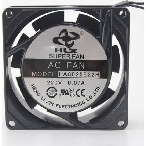 HLX / HengLiXin HA8025B22H Server Cooling Fan AC 220V 0.07A 80x80x25mm 2-Wire