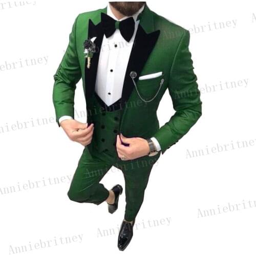 Fashion Green Groom Tuxedos One Button Mens Suits Bridegroom Wedding Dinner Best Man Suits (Jacket+Pants+Vest)