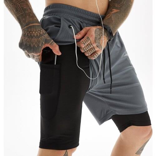 2021 Summer Running Shorts Men 2 in 1 Sports Shorts Man Fitness Gym Training Sport Shorts Quick Dry Gym Workout Short Pants Men