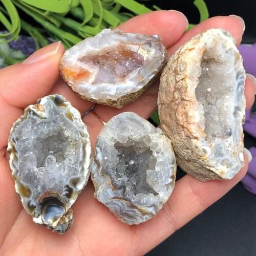 Natural Agate Geode Crystal Hole Mineral Specimen Contains Clean Crystal Clusters Beautiful Stones and Crystals Agate Slice