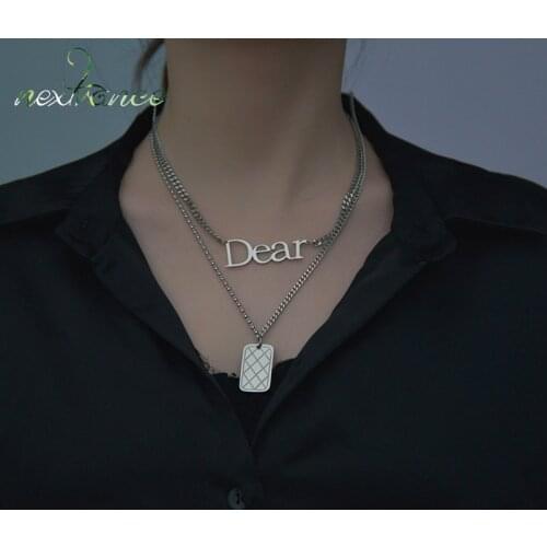 Nextvance Popular Stainless Steel Necklace Cuban Double Chains Square Card Pendant for Women Men Boy Girl Lover Jewelry Gift