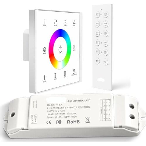 New Wall Mount Touch RGBW Led Strip Controller EX8S 100V-220V 4 Zones 2.4GHz DMX Wireless Recevier RF Remote RGB String Control