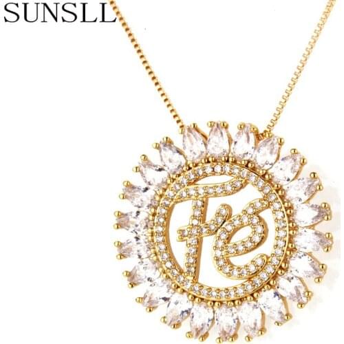 SUNSLL Fashion gold Copper necklace white / pink Cubic Zirconia Pendant Necklaces Womens Fashion Jewelry CZ Colar Feminina