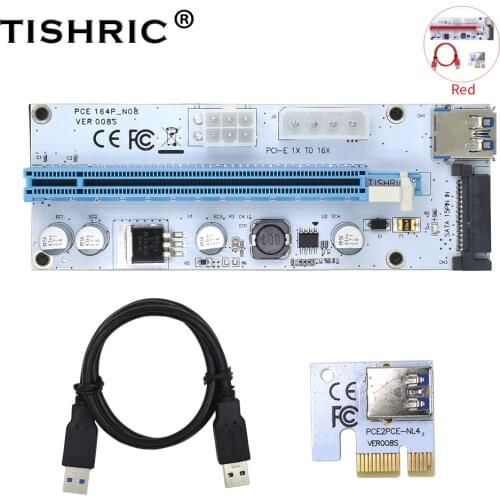 TISHRIC Ver 008S Riser Card 3 In 1 USB 3.0 Cable PCI Express 1X To 16X Extender Graphics Extension Cable For GPU Miner Mining