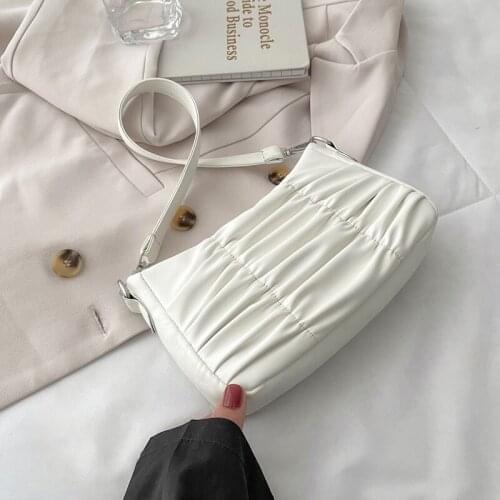 Popular Fold Underarm Bags Summer New PU Leather Solid Color Womens Shoulder Bag Fashion Textured Zipper Handbag for Women 2021