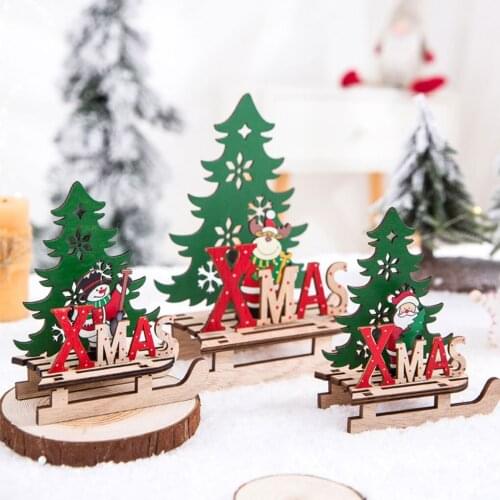 Christmas Assembled Ornament DIY Handmade Sleigh Wooden Craft Xmas Table New year Decoration Christmas Tree Hanging Tags