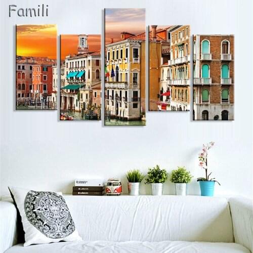 5Pcs/set Mordern Decorative Home Decor Wall Picture Canvas Painting Venice Sunset Landscape Photo Modular picture (Unframed)