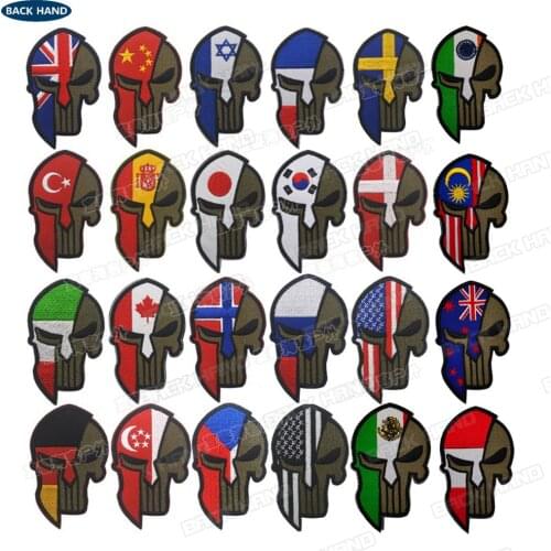Spartan Helmet Velcros Patches USA Germany Spain Russia Israel Slovakia UK Poland Czech Republic Tactical skull Military Badge