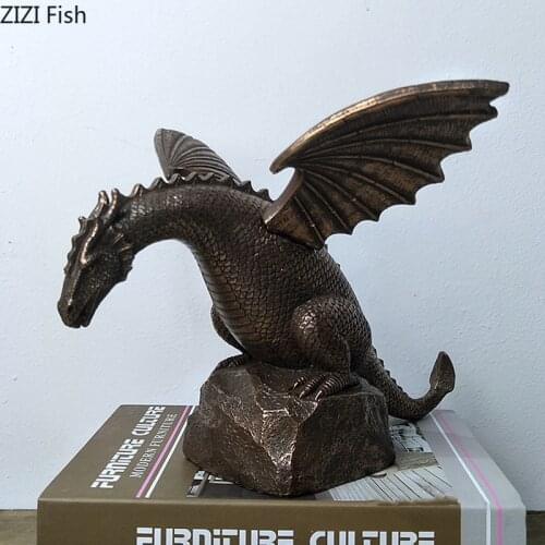 Retro Simulation Dragon Statue Crafts Ornaments Office Desk Decoration Dinosaur Sculpture Resin Figurines Vintage Home Decor