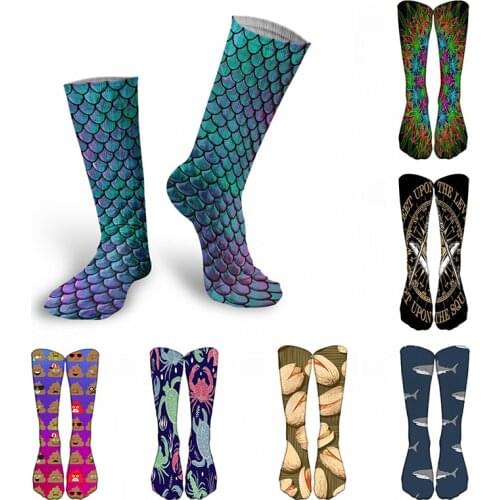 Street Hip-Hop Autumn Long Socks Unisex Cotton Calf Socks Funny Fish Scale Small Daisy Art Retro Women Happy High Knee Socks