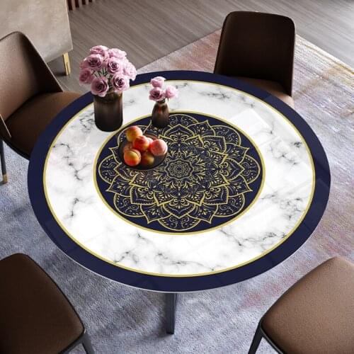 European-style big size round table mat Marbled pvc round tablecloth oilproof waterproof table cloth custom party table dece pad