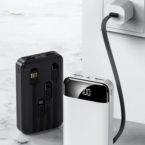 Mini Power Bank 10000mAh Built in 4 Cables Portable Fast Charging Powerbank for iPhone 12 11 Samsung S21 Huawei Xiaomi Poverbank