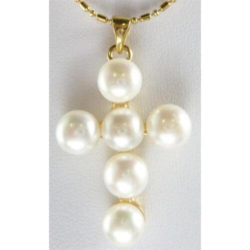 Jewelry Free Shipping Hot sale white 7-8mm Freshwater Cutlured Pearl Cross Pendant Necklace