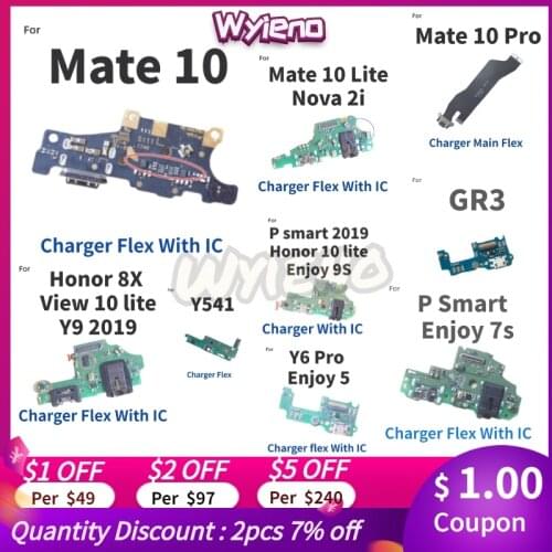 Wyieno Charging Port Board For Huawei GR3 View Mate 10 Lite Pro Enjoy 7s 9S 5 Y541 Micro USB Charger Dock Flex Cable Microphone