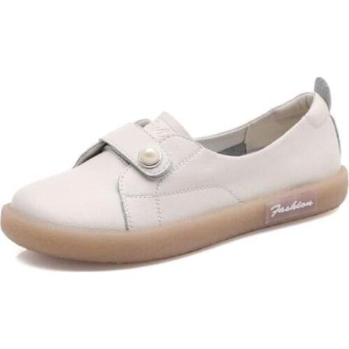 Famous 2020 New Spring Round Head Genuine Leather Shoes Soft Bottom Women Flat Shoes Light Comfort Popular Fashion Casual Shoes