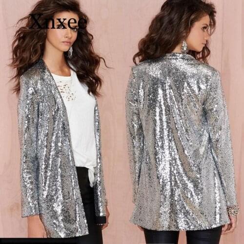 Silver Sequin Blazers jacket Gold Bling Silver Black Women long sleeve Elegant Suit Coat Night club Glitter Shiny Punk Outwear