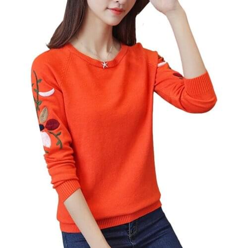 Autumn Winter Women Embroidery Sweaters and Pullovers Long Sleeve Casual Crop Short Sweater Knitted Jumpers Sweter Mujer L48