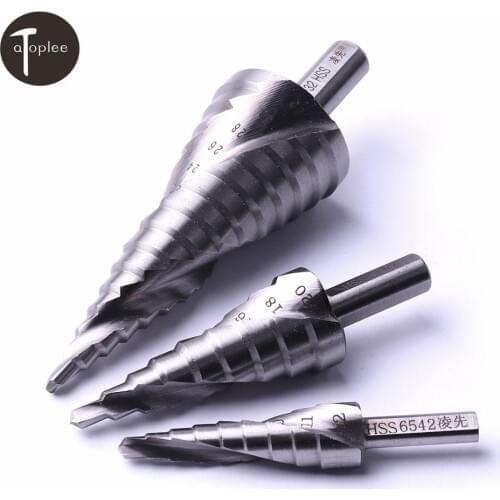 1pc/2pcs HSS Titanium Coated Spiral Groove Step Drill Bit Triangle Shank Metal Cone Hole Cutter Step Drills 4-12/4-20/4-32mm