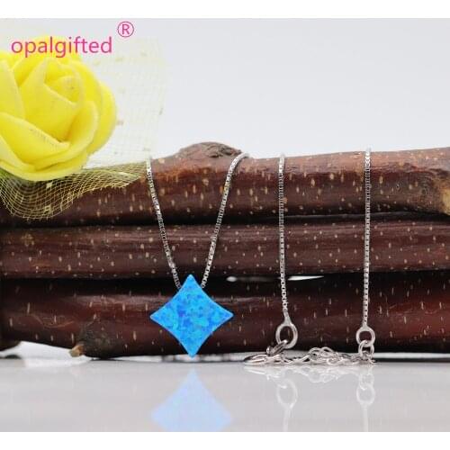 MOQ=1pc 9mm Fire blue op05 four-pointed star Opal Pendant with 925 sterling silver Box Chain Necklace fashion jewelry for Women